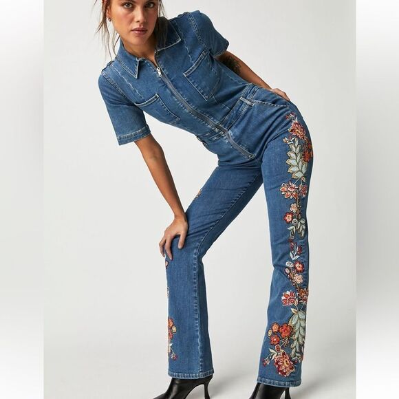DRIFTWOOD Pants - Driftwood x Free People Embroidered Denim Jumpsuit